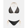 CUPSHE Women’s Bikini Sets Halter V Neck Triangle Two Piece Swimsuit Cheeky | Bathing Suit, Removable Soft Cups, Sting Side Tie, High Cut Leg, Backless, Color Block, Beach Vacation(Black/Light Brown)