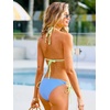 CUPSHE Women’s Bikini Sets Halter V Neck Triangle Two Piece Swimsuit Cheeky | Bathing Suit, Removable Soft Cups, Sting Side Tie, High Cut Leg, Backless, Color Block, Beach Vacation(Cyan/Yellow)