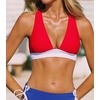 CUPSHE Women’s Bikini Top V Neck Triangle Top Wide Straps Cross Back Lace up(Red/White)