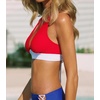 CUPSHE Women’s Bikini Top V Neck Triangle Top Wide Straps Cross Back Lace up(Red/White)