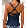 CUPSHE Women’s Tankini Top Swimsuit Tummy Control Swim Top Only Scoop Neck V Cut Back Self Tie Bathing Suit Top(Dark Blue)