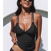 CUPSHE Women’s Tankini Top Swimsuit Tummy Control Swimwear Top Only Double Adjustable Straps Bathing Suit Top(Black)