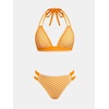 CUPSHE Women’s Two Piece V Neck Halter Bikini Sets Stitching Swimsuit | Back Hook,Side Cutout,Cheeky Bottom,Soft Removable Cups,Double Straps,Flattering Bathing Suit For Vacation And Beach(Yellow Floral)