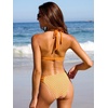 CUPSHE Women’s Two Piece V Neck Halter Bikini Sets Stitching Swimsuit | Back Hook,Side Cutout,Cheeky Bottom,Soft Removable Cups,Double Straps,Flattering Bathing Suit For Vacation And Beach(Yellow Floral)