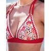 CUPSHE Women’s Two Piece V Neck Halter Bikini Sets Stitching Swimsuit | Back Hook,Side Cutout,Cheeky Bottom,Soft Removable Cups,Double Straps,Flattering Bathing Suit For Vacation And Beach(Red Floral)