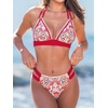 CUPSHE Women’s Two Piece V Neck Halter Bikini Sets Stitching Swimsuit | Back Hook,Side Cutout,Cheeky Bottom,Soft Removable Cups,Double Straps,Flattering Bathing Suit For Vacation And Beach(Red Floral)