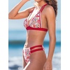 CUPSHE Women’s Two Piece V Neck Halter Bikini Sets Stitching Swimsuit | Back Hook,Side Cutout,Cheeky Bottom,Soft Removable Cups,Double Straps,Flattering Bathing Suit For Vacation And Beach(Red Floral)