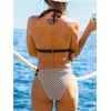 CUPSHE Women’s Two Piece V Neck Halter Bikini Sets Stitching Swimsuit | Back Hook,Side Cutout,Cheeky Bottom,Soft Removable Cups,Double Straps,Flattering Bathing Suit For Vacation And Beach(Brown Ditsy Floral)