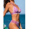 CUPSHE Women’s Two Piece V Neck Halter Bikini Sets Stitching Swimsuit | Back Hook,Side Cutout,Cheeky Bottom,Soft Removable Cups,Double Straps,Flattering Bathing Suit For Vacation And Beach(White/Pink Floral)