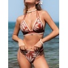 CUPSHE Women’s Two Piece V Neck Halter Bikini Sets Stitching Swimsuit | Back Hook,Side Cutout,Cheeky Bottom,Soft Removable Cups,Double Straps,Flattering Bathing Suit For Vacation And Beach(Brown/Beige Tropical)