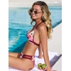 CUPSHE Women’s Two Piece V Neck Halter Bikini Sets Stitching Swimsuit | Back Hook,Side Cutout,Cheeky Bottom,Soft Removable Cups,Double Straps,Flattering Bathing Suit For Vacation And Beach(Beige/Red Floral)