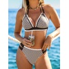 CUPSHE Women’s Two Piece V Neck Halter Bikini Sets Stitching Swimsuit | Back Hook,Side Cutout,Cheeky Bottom,Soft Removable Cups,Double Straps,Flattering Bathing Suit For Vacation And Beach(Brown Ditsy Floral)