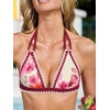 CUPSHE Women’s Two Piece V Neck Halter Bikini Sets Stitching Swimsuit | Back Hook,Side Cutout,Cheeky Bottom,Soft Removable Cups,Double Straps,Flattering Bathing Suit For Vacation And Beach(Beige/Red Floral)