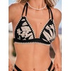 CUPSHE Women’s Two Piece V Neck Halter Bikini Sets Stitching Swimsuit | Back Hook,Side Cutout,Cheeky Bottom,Soft Removable Cups,Double Straps,Flattering Bathing Suit For Vacation And Beach(Black/Pink Tropical)