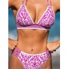 CUPSHE Women’s Two Piece V Neck Halter Bikini Sets Stitching Swimsuit | Back Hook,Side Cutout,Cheeky Bottom,Soft Removable Cups,Double Straps,Flattering Bathing Suit For Vacation And Beach(White/Pink Floral)