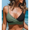 CUPSHE Women’s V Neck Bikini Top | Adjustable Spaghetti Straps,Twist Front,Flattering Bathing Suit For Vacation And Beach(Black/Green)