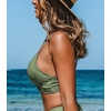 CUPSHE Women’s V Neck Bikini Top | Adjustable Spaghetti Straps,Twist Front,Flattering Bathing Suit For Vacation And Beach(Dark Green)