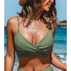 CUPSHE Women’s V Neck Bikini Top | Adjustable Spaghetti Straps,Twist Front,Flattering Bathing Suit For Vacation And Beach(Dark Green)