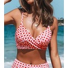 CUPSHE Women’s V Neck Bikini Top | Adjustable Spaghetti Straps,Twist Front,Flattering Bathing Suit For Vacation And Beach(Red Gingham)