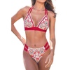 CUPSHE Women’s Two Piece V Neck Halter Bikini Sets Stitching Swimsuit | Back Hook,Side Cutout,Cheeky Bottom,Soft Removable Cups,Double Straps,Flattering Bathing Suit For Vacation And Beach(Red Floral)