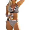 CUPSHE Women’s Two Piece V Neck Halter Bikini Sets Stitching Swimsuit | Back Hook,Side Cutout,Cheeky Bottom,Soft Removable Cups,Double Straps,Flattering Bathing Suit For Vacation And Beach(Brown Ditsy Floral)