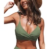 CUPSHE Women’s V Neck Bikini Top | Adjustable Spaghetti Straps,Twist Front,Flattering Bathing Suit For Vacation And Beach(Dark Green)