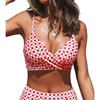 CUPSHE Women’s V Neck Bikini Top | Adjustable Spaghetti Straps,Twist Front,Flattering Bathing Suit For Vacation And Beach(Red Gingham)