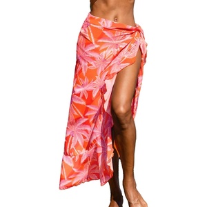 CUPSHE Women’s Sarong Cover Up Chiffon Swimwear Wrap Skirt Self Tie Ruffle Beach Cover Ups(Red Floral)