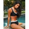 CUPSHE Bikini Sets for Women Sporty Two Piece Swimsuit Color Block | Layered V Neck, Soft Stretch, Removable Soft Cups, Adjustable Straps, Mid Rise, Moderate Coverage, Beach Vacation(Black/White)