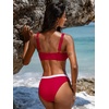 CUPSHE Bikini Sets for Women Sporty Two Piece Swimsuit Color Block | Layered V Neck, Soft Stretch, Removable Soft Cups, Adjustable Straps, Mid Rise, Moderate Coverage, Beach Vacation(Cherry/White)