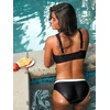 CUPSHE Bikini Sets for Women Sporty Two Piece Swimsuit Color Block | Layered V Neck, Soft Stretch, Removable Soft Cups, Adjustable Straps, Mid Rise, Moderate Coverage, Beach Vacation(Black/White)
