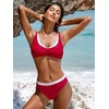 CUPSHE Bikini Sets for Women Sporty Two Piece Swimsuit Color Block | Layered V Neck, Soft Stretch, Removable Soft Cups, Adjustable Straps, Mid Rise, Moderate Coverage, Beach Vacation(Cherry/White)
