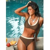 CUPSHE Bikini Sets for Women Sporty Two Piece Swimsuit Color Block | Layered V Neck, Soft Stretch, Removable Soft Cups, Adjustable Straps, Mid Rise, Moderate Coverage, Beach Vacation(Brown/Beige)
