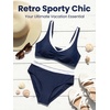 CUPSHE Bikini Sets for Women Sporty Two Piece Swimsuit Color Block | Layered V Neck, Soft Stretch, Removable Soft Cups, Adjustable Straps, Mid Rise, Moderate Coverage, Beach Vacation(Navy Blue/White)