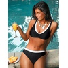 CUPSHE Bikini Sets for Women Sporty Two Piece Swimsuit Color Block | Layered V Neck, Soft Stretch, Removable Soft Cups, Adjustable Straps, Mid Rise, Moderate Coverage, Beach Vacation(Black/White)