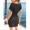 CUPSHE Women Crochet Beach Cover Up Summer Short Sleeve Coverup Dress Drawstring Casual Swim Cover ups for Swimwear(Black)