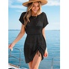 CUPSHE Women Crochet Beach Cover Up Summer Short Sleeve Coverup Dress Drawstring Casual Swim Cover ups for Swimwear(Black)
