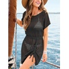 CUPSHE Women Crochet Beach Cover Up Summer Short Sleeve Coverup Dress Drawstring Casual Swim Cover ups for Swimwear(Black)