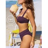 CUPSHE Women’s Bikini Set High Waisted Two Piece Swimsuit High Leg Push Up Bathing Suit Back Hook(Deep Plum Purple)