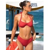 CUPSHE Women’s Bikini Set Square Neck Underwire Two Piece Swimsuit Halter Ribbed Self Tie Bathing Suit(Ruby Red)