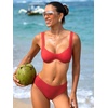 CUPSHE Women’s Bikini Set Square Neck Underwire Two Piece Swimsuit Halter Ribbed Self Tie Bathing Suit(Ruby Red)