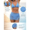 CUPSHE Women’s Bikini Sets Halter Three Piece Swimsuit Mesh Sarong Skirt | V Neck Triangle Top, Back Hook, Mid Rise Bottoms, High Cut Cheeky, Adjustable Drawstring, Removable Soft Cups, Full Coverage(Sky Blue)
