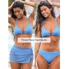 CUPSHE Women’s Bikini Sets Halter Three Piece Swimsuit Mesh Sarong Skirt | V Neck Triangle Top, Back Hook, Mid Rise Bottoms, High Cut Cheeky, Adjustable Drawstring, Removable Soft Cups, Full Coverage(Sky Blue)