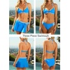 CUPSHE Women’s Bikini Sets Three Piece Swimsuit V Neck Halter Side Cutout Self Tie Bathing Suit with Skirt(Blue/White)