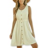 CUPSHE Women’s Hollow Out Mini Dress Cover Up Ribbed Knit Scoop Neck Sleeveless Beach Spring Summer Dresses(Beige)