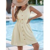 CUPSHE Women’s Hollow Out Mini Dress Cover Up Ribbed Knit Scoop Neck Sleeveless Beach Spring Summer Dresses(Beige)