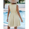 CUPSHE Women’s Hollow Out Mini Dress Cover Up Ribbed Knit Scoop Neck Sleeveless Beach Spring Summer Dresses(Beige)