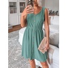 CUPSHE Women’s Hollow Out Mini Dress Cover Up Ribbed Knit Scoop Neck Sleeveless Beach Spring Summer Dresses(Green)