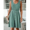 CUPSHE Women’s Hollow Out Mini Dress Cover Up Ribbed Knit Scoop Neck Sleeveless Beach Spring Summer Dresses(Green)