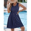 CUPSHE Women’s Hollow Out Mini Dress Cover Up Ribbed Knit Scoop Neck Sleeveless Beach Spring Summer Dresses(Navy Blue)